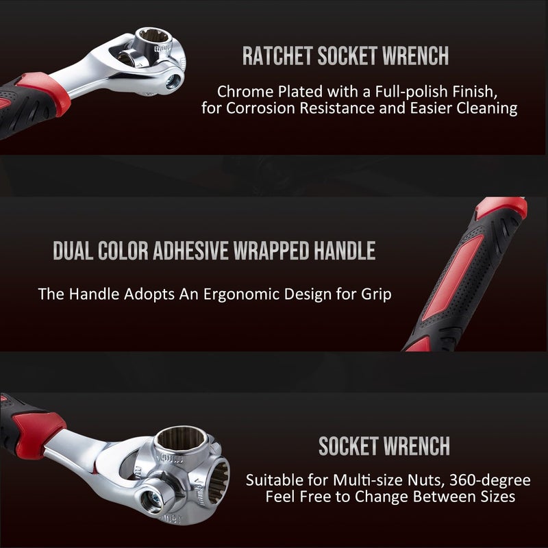Lichamp 48-in-1 Socket Wrench, Flexible Multi Functional Dog Bone with Rubber Handle, 360 Degree Rotating Head, Any Size Standard Span for Auto Repair and More - Image 5